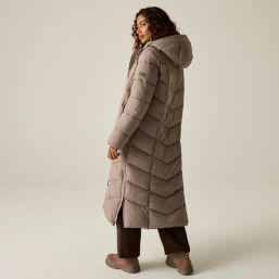 Regatta Eloria Womens Hooded Long Quilted Coat Mocha - 4S8 Size 18