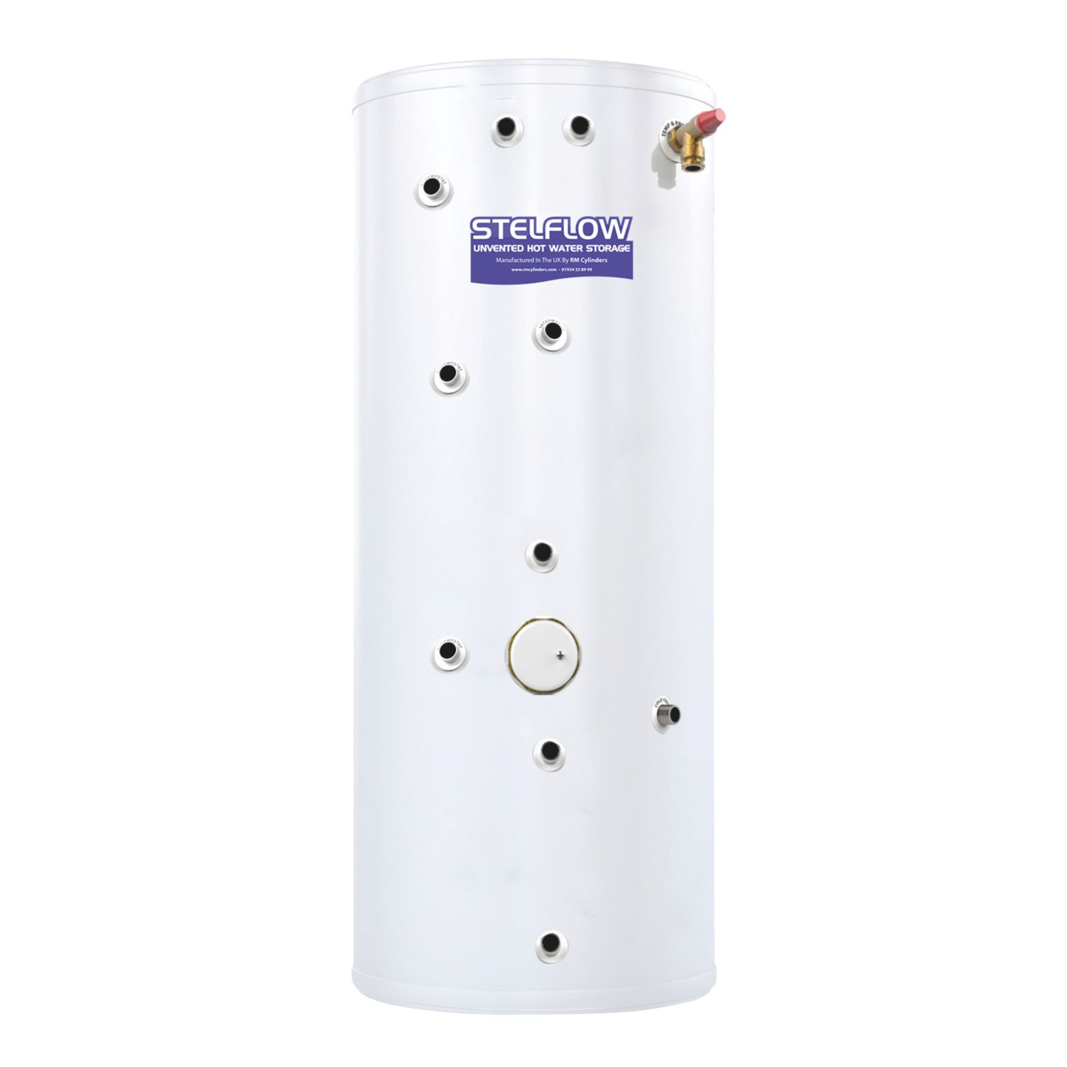 RM Cylinders Stelflow Indirect Unvented Twin Coil Short Hot Water Cylinder 300Ltr 3kW (490PG)