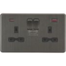 Knightsbridge Screwless 13A 2-Gang DP Switched Socket + 2.25A 45W 2-Outlet Type A & C USB Charger Smoked Bronze with Black Inserts