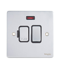 Schneider Electric Ultimate Low Profile 13A Switched Fused Spur with Neon Brushed Chrome with Black Inserts