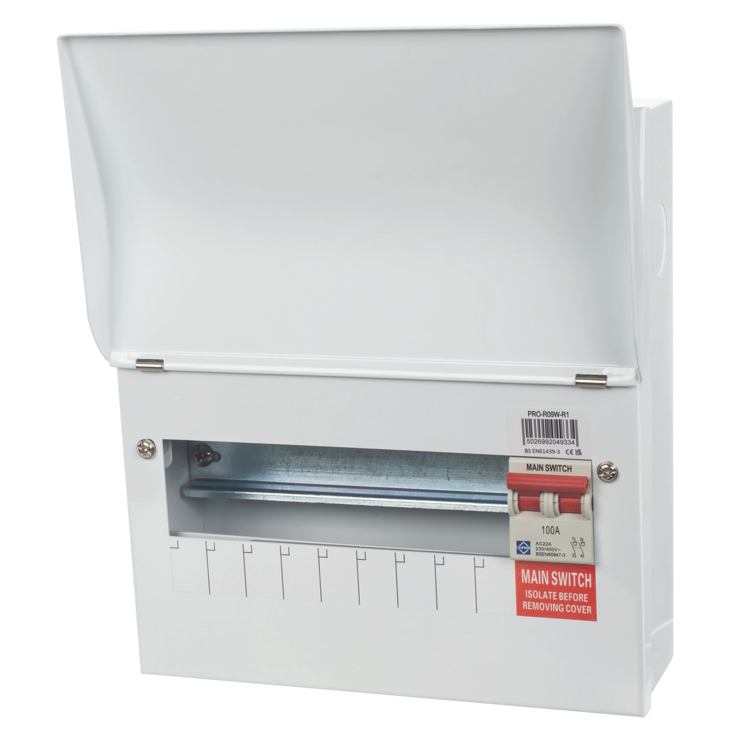 Lewden PRO-R09W-R1 11-Module 9-Way Part-Populated High Integrity Main Switch Consumer Unit (491AF)