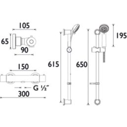 Bristan Arcus Cool Touch Rear-Fed Exposed Chrome Thermostatic Bar Mixer Shower with Adjustable Riser