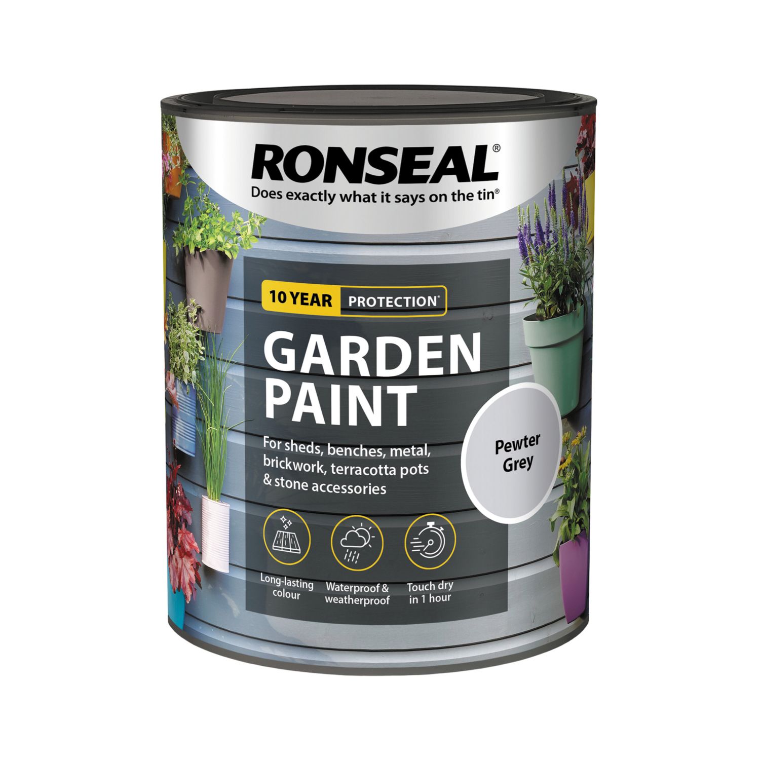 Ronseal 750ml Pewter Grey Matt Garden Paint (491PM)