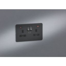Knightsbridge  13A 2-Gang DP Switched Socket + 2.25A 45W 2-Outlet Type A & C USB Charger Anthracite with Black Inserts