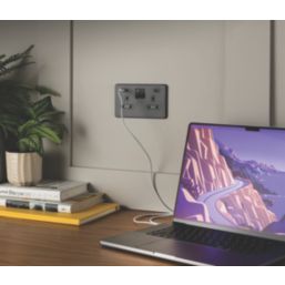 Knightsbridge  13A 2-Gang DP Switched Socket + 2.25A 45W 2-Outlet Type A & C USB Charger Anthracite with Black Inserts