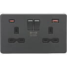 Knightsbridge  13A 2-Gang DP Switched Socket + 2.25A 45W 2-Outlet Type A & C USB Charger Anthracite with Black Inserts