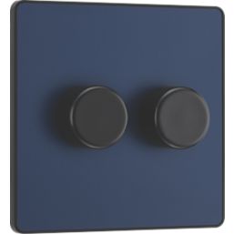 British General Evolve 2-Gang 2-Way LED Trailing Edge Double Push Dimmer with Rotary Control  Blue with Black Inserts