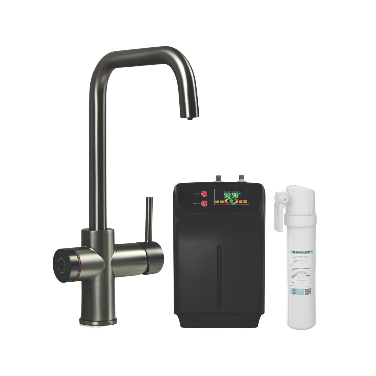 Imprompta Biometric Fingerprint Controlled 3-in-1 Instant Boiling Water Tap Gun Metal (491YU)