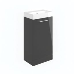 Ohio 1-Door Cloakroom Vanity Unit with Ceramic Basin Gloss Dark Grey 410mm x 220mm x 830mm