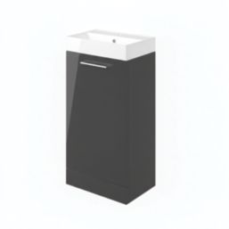 Ohio 1-Door Cloakroom Vanity Unit with Ceramic Basin Gloss Dark Grey 410mm x 220mm x 830mm