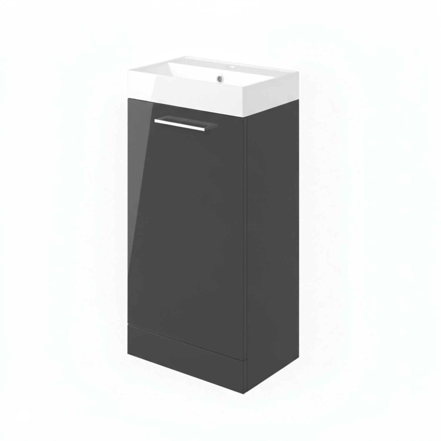 Ohio 1-Door Cloakroom Vanity Unit with Ceramic Basin Gloss Dark Grey 410mm x 220mm x 830mm (492AE)