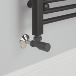 Flomasta  15mm x 1/2" Black Angled Modern Manual Radiator Valve & Lockshield  2 Pack