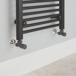 Flomasta  15mm x 1/2" Black Angled Modern Manual Radiator Valve & Lockshield  2 Pack