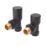 Flomasta  15mm x 1/2" Black Angled Modern Manual Radiator Valve & Lockshield  2 Pack