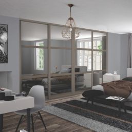 Spacepro Shaker 4-Door Sliding Wardrobe Door Kit Stone Grey Frame Mirror Panel 2370mm x 2260mm