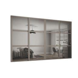Spacepro Shaker 4-Door Sliding Wardrobe Door Kit Stone Grey Frame Mirror Panel 2370mm x 2260mm
