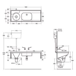Armitage Shanks Dee Medical Sink No Tap Holes 1600mm