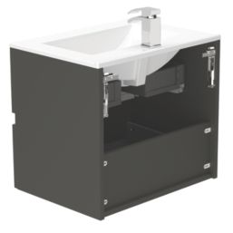 Newland  Double Drawer Wall-Mounted Vanity Unit with Basin Matt Midnight Mist 600mm x 450mm x 540mm