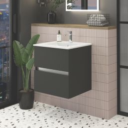 Newland  Double Drawer Wall-Mounted Vanity Unit with Basin Matt Midnight Mist 600mm x 450mm x 540mm