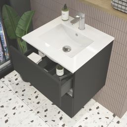 Newland  Double Drawer Wall-Mounted Vanity Unit with Basin Matt Midnight Mist 600mm x 450mm x 540mm