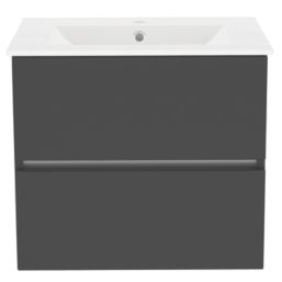 Newland  Double Drawer Wall-Mounted Vanity Unit with Basin Matt Midnight Mist 600mm x 450mm x 540mm