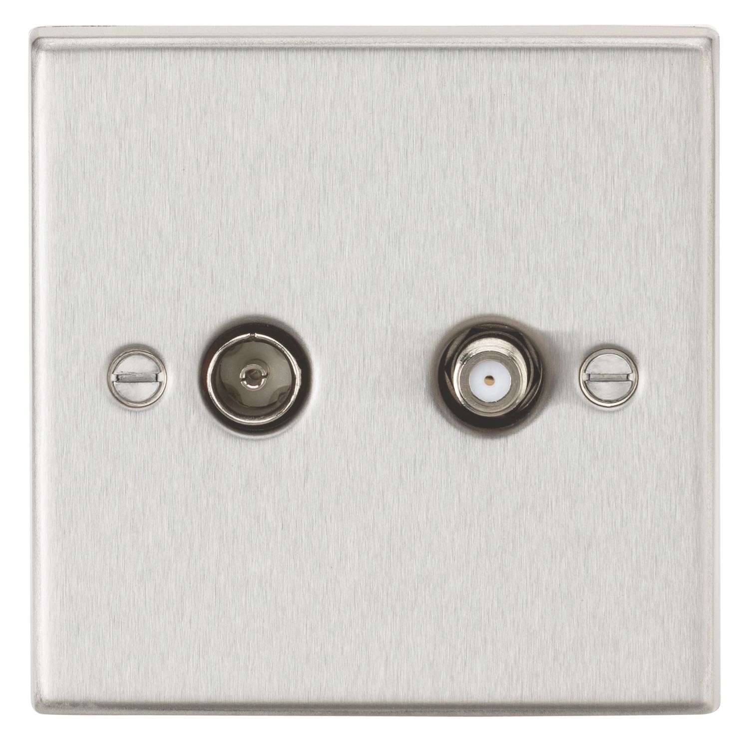 Knightsbridge 2-Gang Isolated Coaxial TV & F-Type Satellite Socket Brushed Chrome (492TY)
