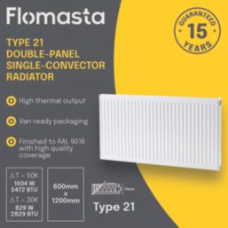 Flomasta 600mm x 1200mm 5472BTU White Type 21 Convector Radiator