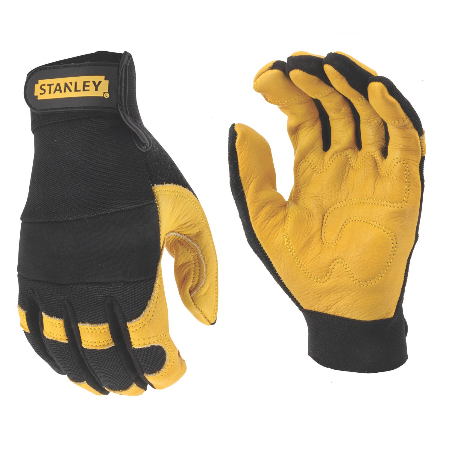 Stanley Performance Leather Driver Gloves Black / Yellow Medium (493AY)