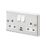 MK Contoura 13A 2-Gang DP Switched Socket + 3A 15.5W 2-Outlet Type A & C USB Charger Brushed Stainless Steel with White Inserts