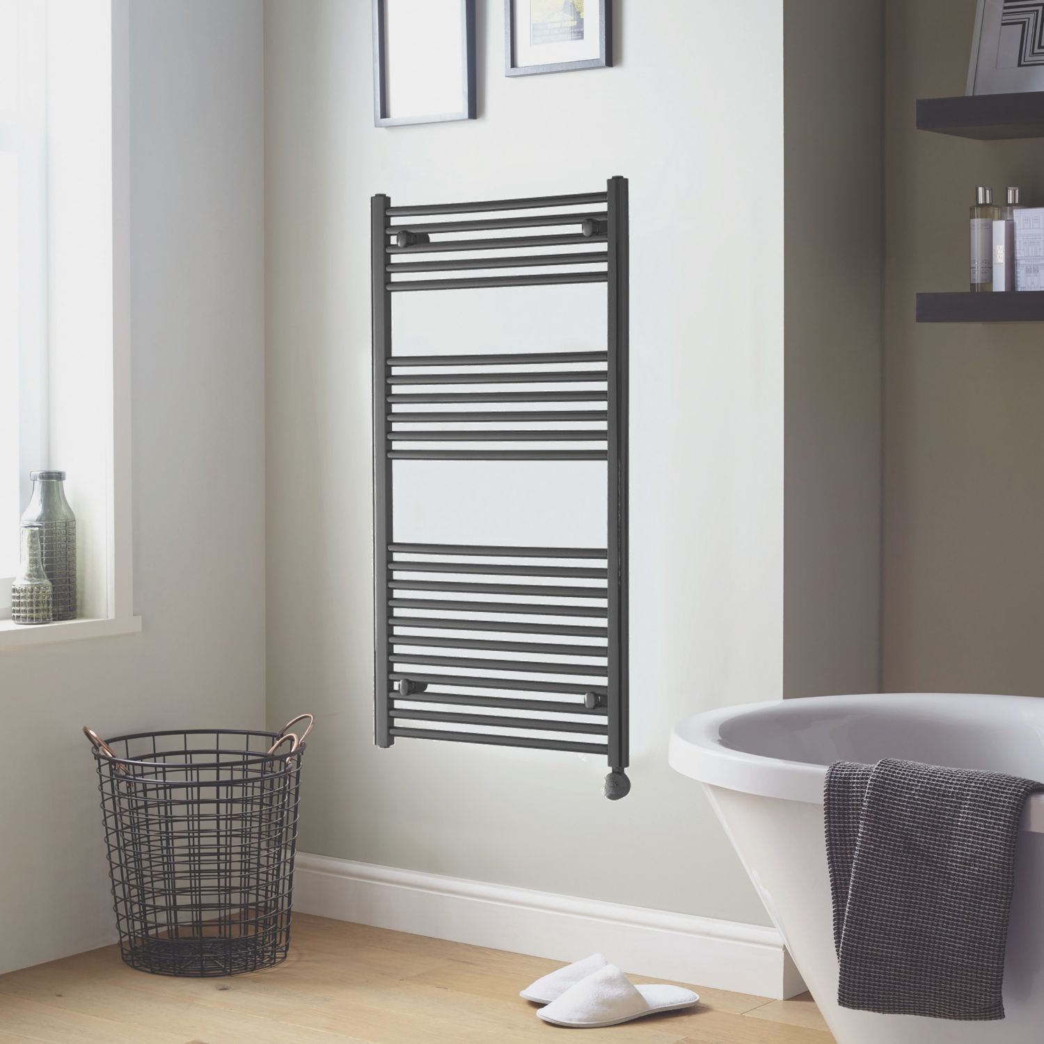 Towelrads 691mm x 450mm 682BTU Black Flat Electric Towel Radiator (493RY)