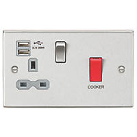 Knightsbridge CS8333UBCG 45 & 13A 1-Gang DP Cooker Switch & 13A DP Switched Socket + 2.4A 2-Outlet Type A USB Charger Brushed Chrome