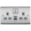 British General Nexus Metal 13A 2-Gang SP Switched Socket + 2.4A 12W 2-Outlet Type A & C USB Charger Brushed Steel with Grey Inserts