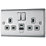 British General Nexus Metal 13A 2-Gang SP Switched Socket + 2.4A 12W 2-Outlet Type A & C USB Charger Brushed Steel with Grey Inserts
