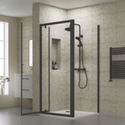 ETAL  Framed Square Pivot Door Shower Enclosure & Tray  Matt Black 895mm x 890mm x 1940mm