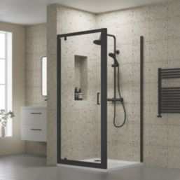 ETAL  Framed Square Pivot Door Shower Enclosure & Tray  Matt Black 895mm x 890mm x 1940mm