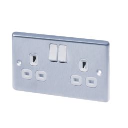 LAP  13A 2-Gang SP Switched Plug Socket Polished Chrome  with White Inserts 5 Pack