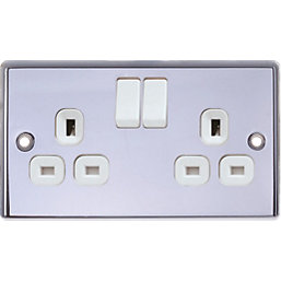 LAP  13A 2-Gang SP Switched Plug Socket Polished Chrome  with White Inserts 5 Pack