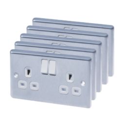 LAP  13A 2-Gang SP Switched Plug Socket Polished Chrome  with White Inserts 5 Pack