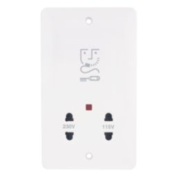 Hager WMSO100 1-Gang Dual Voltage Shaver Socket 115/230V ACV White with White Inserts