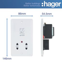 Hager WMSO100 1-Gang Dual Voltage Shaver Socket 115/230V ACV White with White Inserts