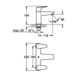 Grohe Start Edge Chrome 154mm Deck Mounted Lever 2 Tap Holes Bath Mixer Tap