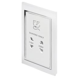 Retrotouch Crystal 2-Gang Dual Voltage Shaver Socket 110 / 220V White Glass