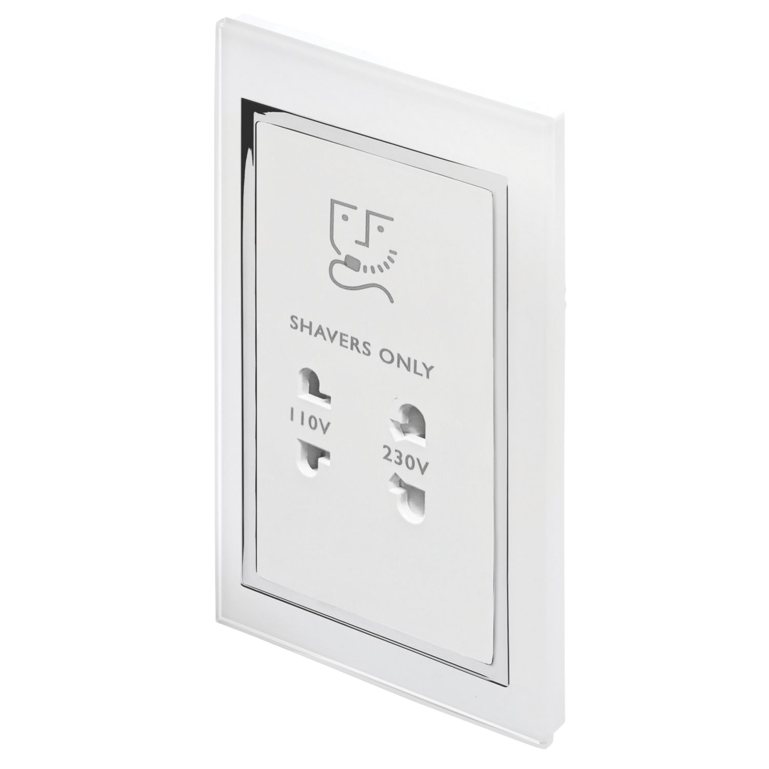 Retrotouch Crystal 2-Gang Dual Voltage Shaver Socket 110 / 220V White Glass (4960J)