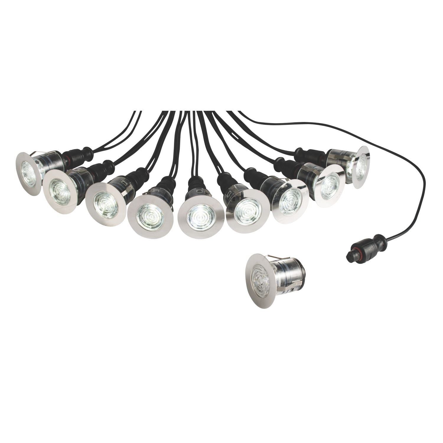 Saxby Ikon Pro 25mm Outdoor Round LED Deck Light Kit Polished Stainless Steel 7.5W 10 x 12lm 10 Pack (4967J)