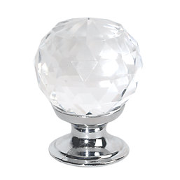 Modern Cabinet Knobs Faceted Glass / Polished Chrome 30mm 2 Pack