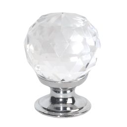 Essentials  Modern Cabinet Knobs Faceted Glass / Polished Chrome 30mm 2 Pack