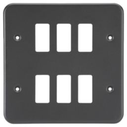 Knightsbridge  6-Module Grid Metal Clad Faceplate Black