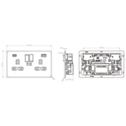 Knightsbridge  13A 2-Gang DP Switched Socket + 3.25A 65W 2-Outlet Type C USB Charger Anthracite with Black Inserts