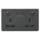 Knightsbridge  13A 2-Gang DP Switched Socket + 3.25A 65W 2-Outlet Type C USB Charger Anthracite with Black Inserts