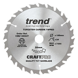 Trend CraftPro CSB/165/3PK/C Wood TCT Circular Saw Blades 165mm x 20mm 24 / 40T 3 Pack
